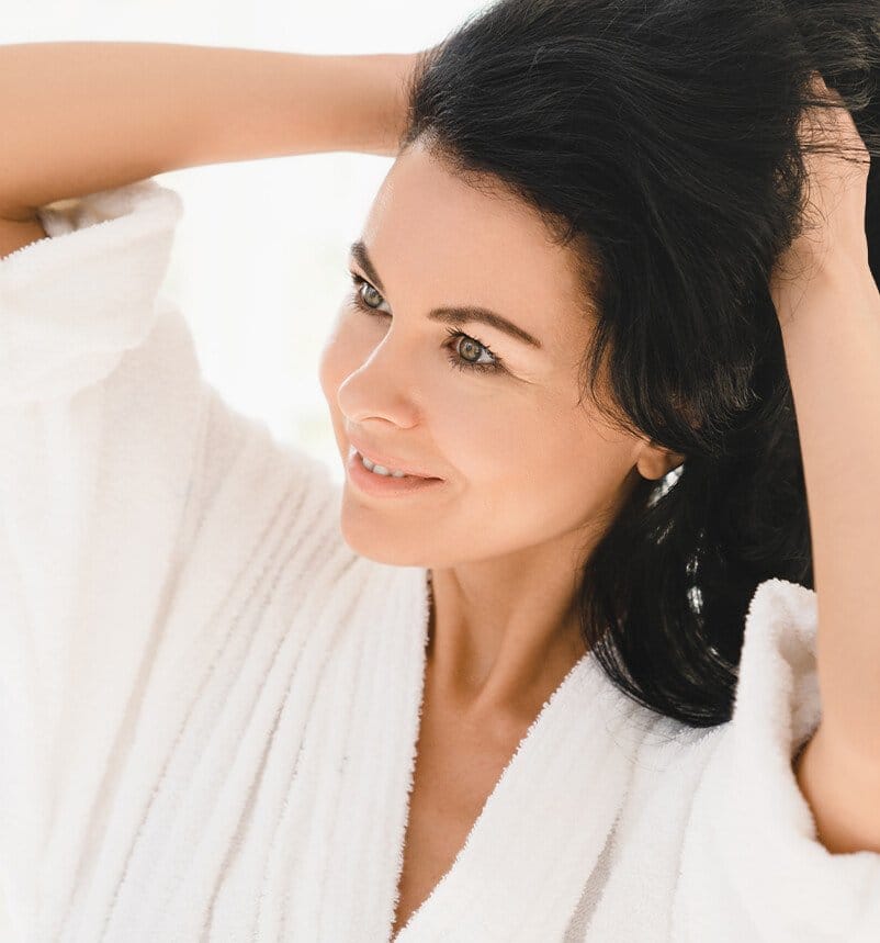 woman in a white robe