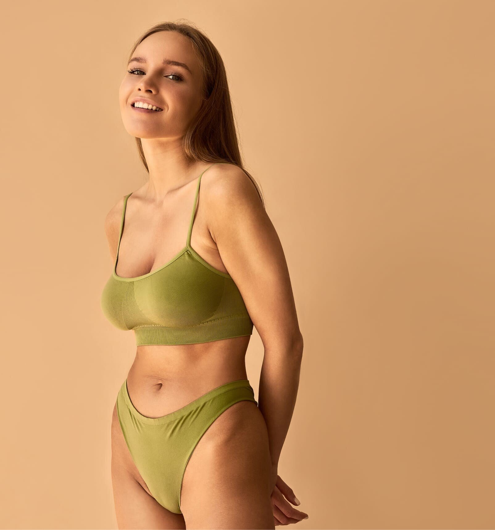 woman in green undergarments