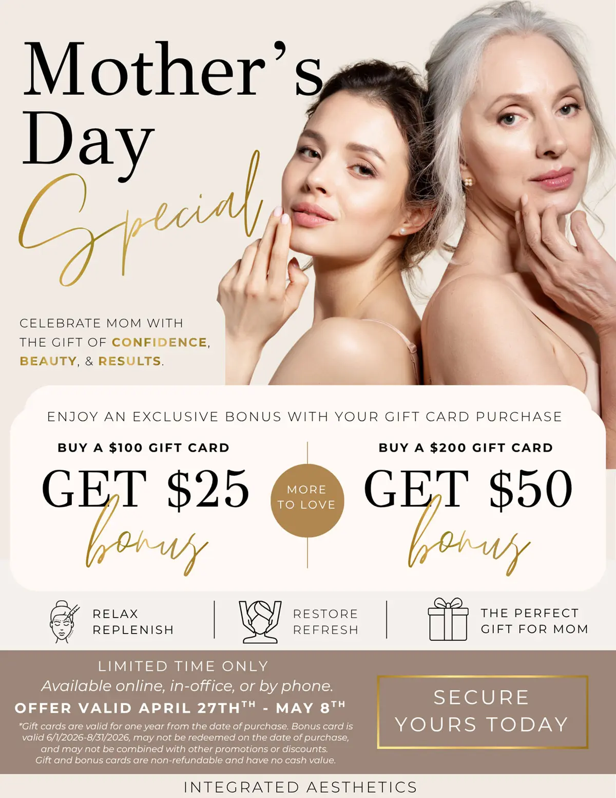 Mother's Day Special - Celebrate mom with the gift of confidence, beauty, and results.